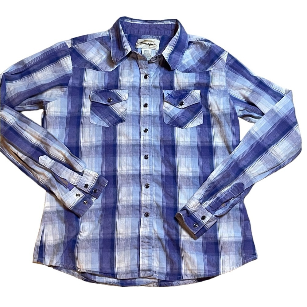 WRANGLER Pearl Button Down Shirt Woman’s Small Purple Blue Cowgirl Country‎